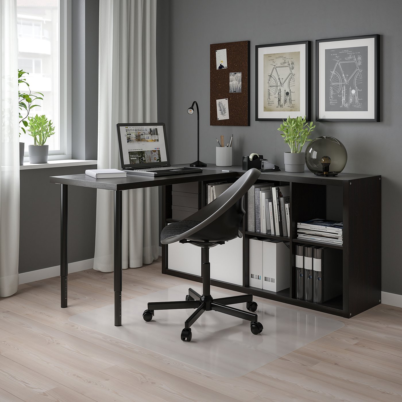 KALLAX / LINNMON workstation, black/black-brown, 301/8x543/4x575/8