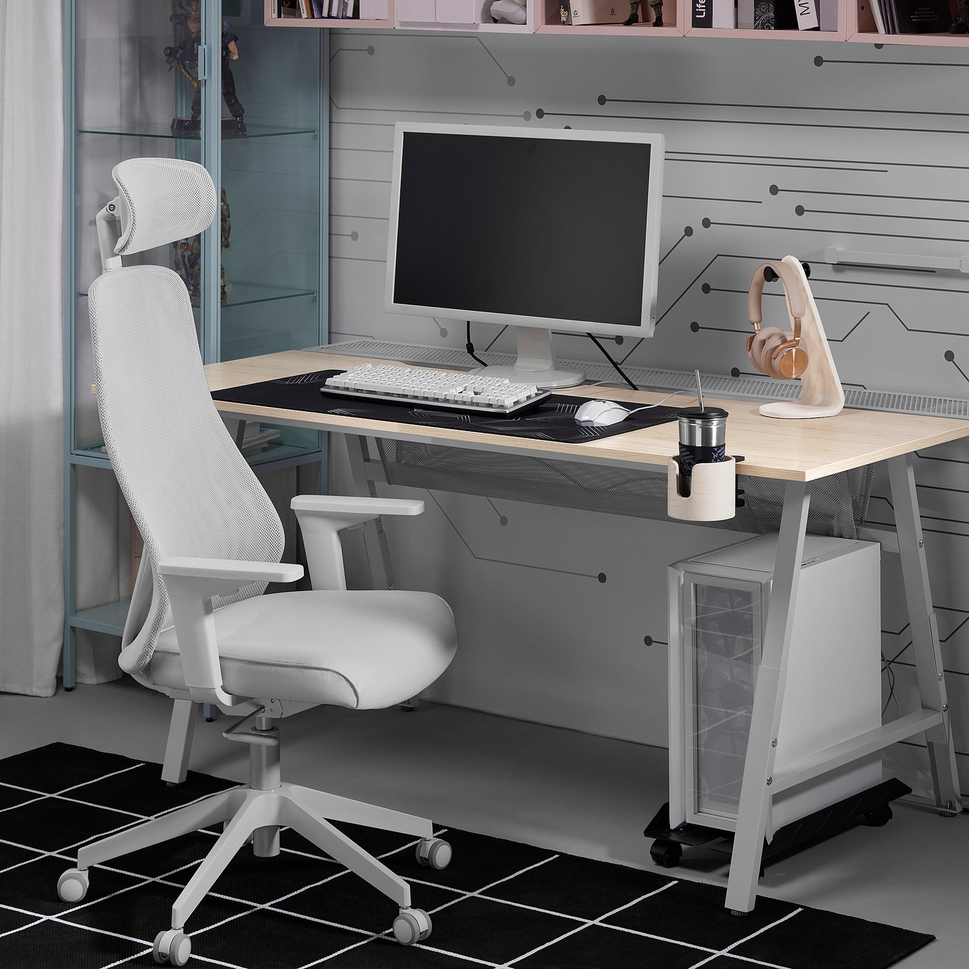 UTESPELARE / MATCHSPEL gaming desk and chair, ash effect/light
