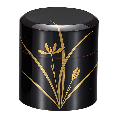 茶筒 黒ラン蒔絵 木製 漆塗り FC16-7 漆器の井助