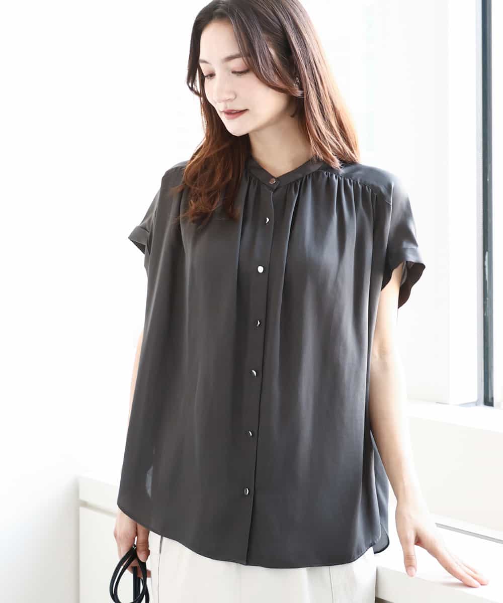 バンドカラーサテンブラウス/接触冷感/洗える(ブラウス・シャツ) | MK