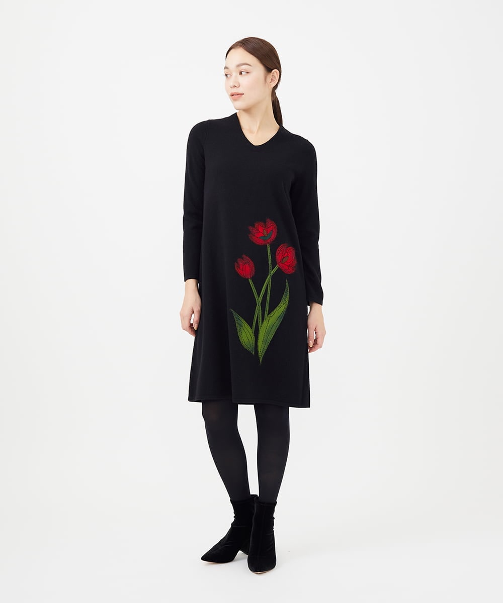 ニードル刺繍フラワーニットドレス(ワンピース) | Sybilla(シビラ
