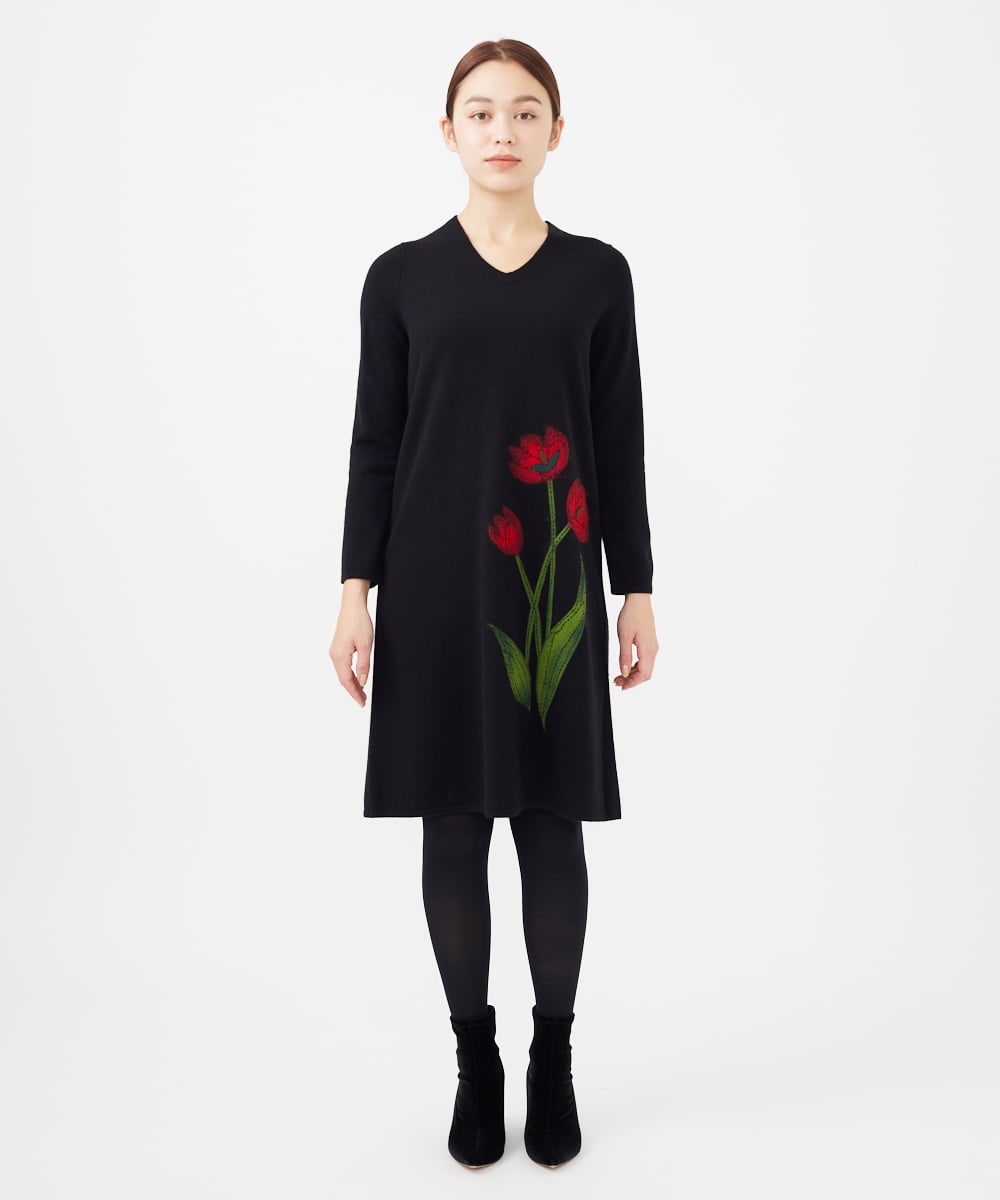ニードル刺繍フラワーニットドレス(ワンピース) | Sybilla(シビラ