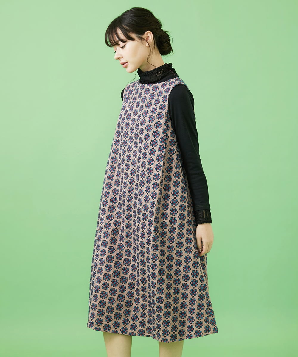 Rosa salmon フラワー総刺繍ノースリーブワンピース(ワンピース