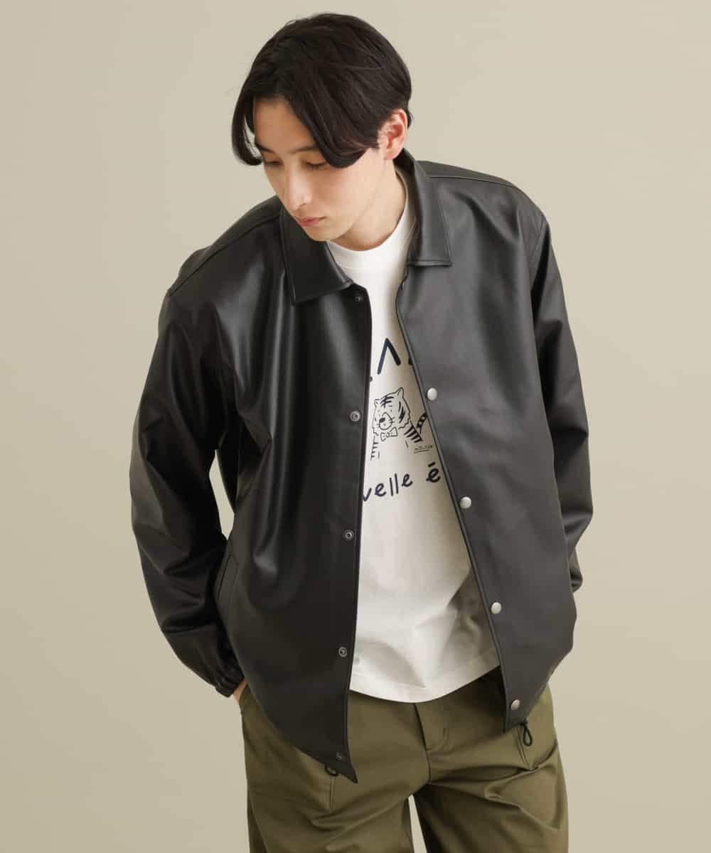 洗濯機で洗える】フェイクレザーコーチジャケット(ライダース