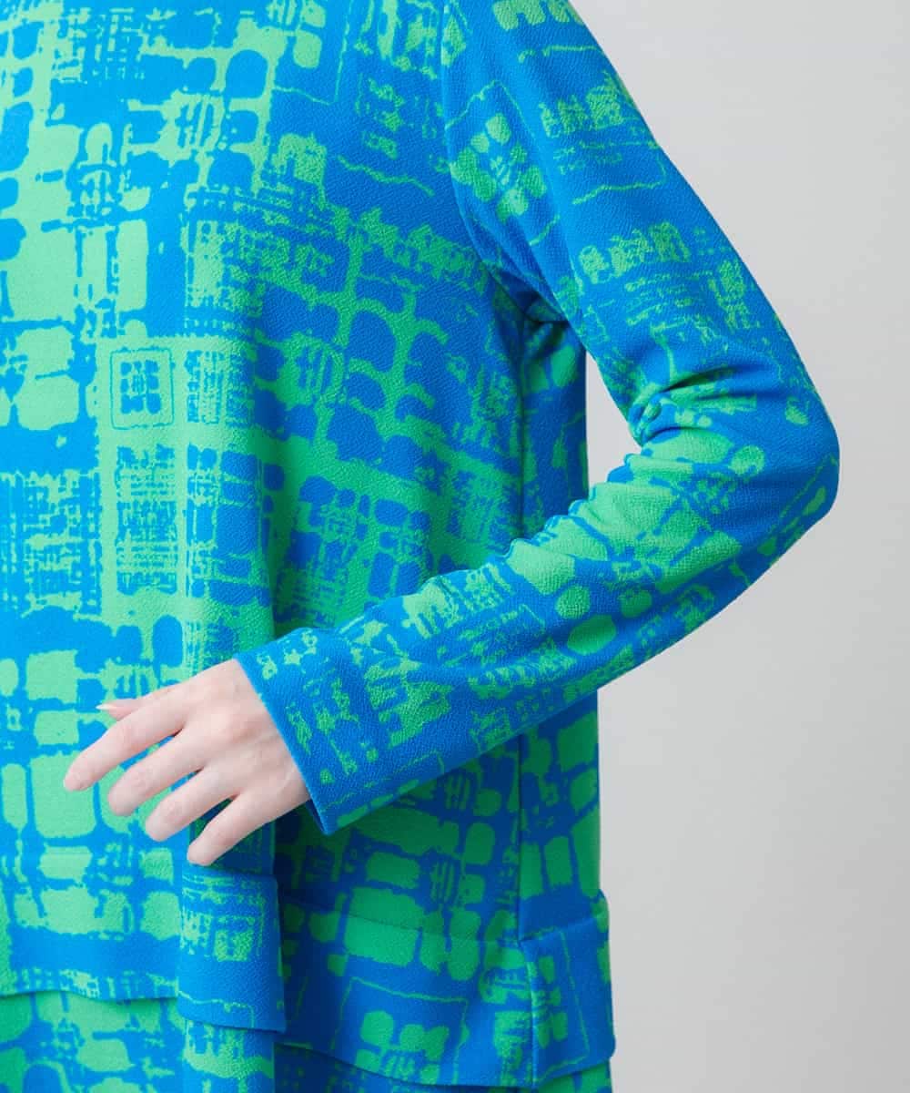 幾何柄プリントチュニックトップス /日本製/洗える(チュニック