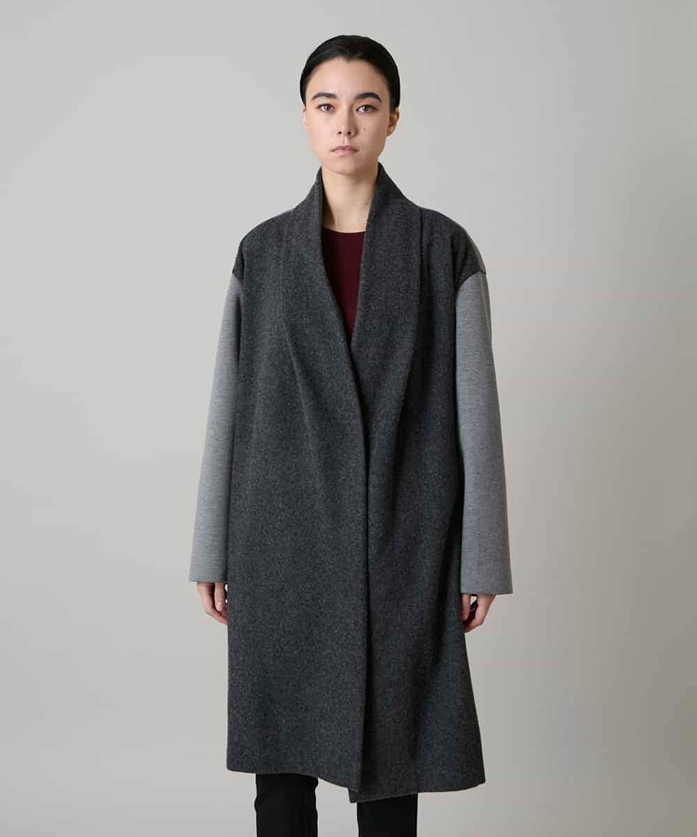 ウールジョイントコクーンシルエットコート/日本製(ノーカラーコート