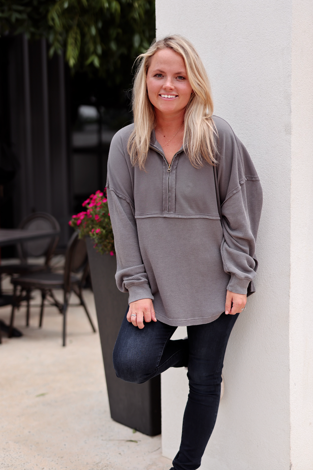 Ready Or Not Waffle Quarter Zip Pullover - (Graphite) – Jadelynn