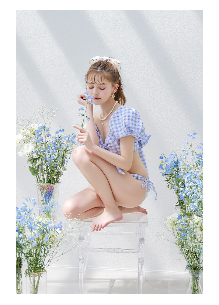 即日発送！】【ビキニ】【水着】ギンガムチェックパフスリビキニ 2点