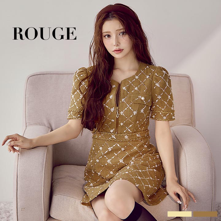 即日発送】フロントジップパールスパンコールツイードワンピース