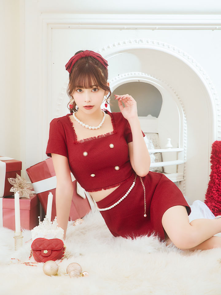 パールベルトツイードセットアップミニドレス/キャバドレス 【XS-M