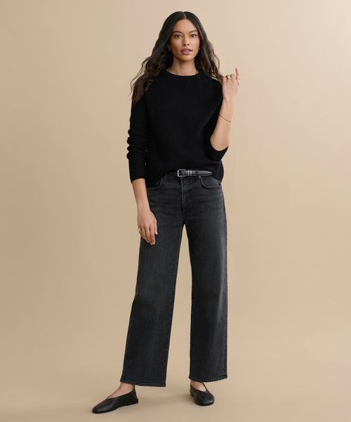 Women's Cashmere Fisherman Sweater Black | Jenni Kayne