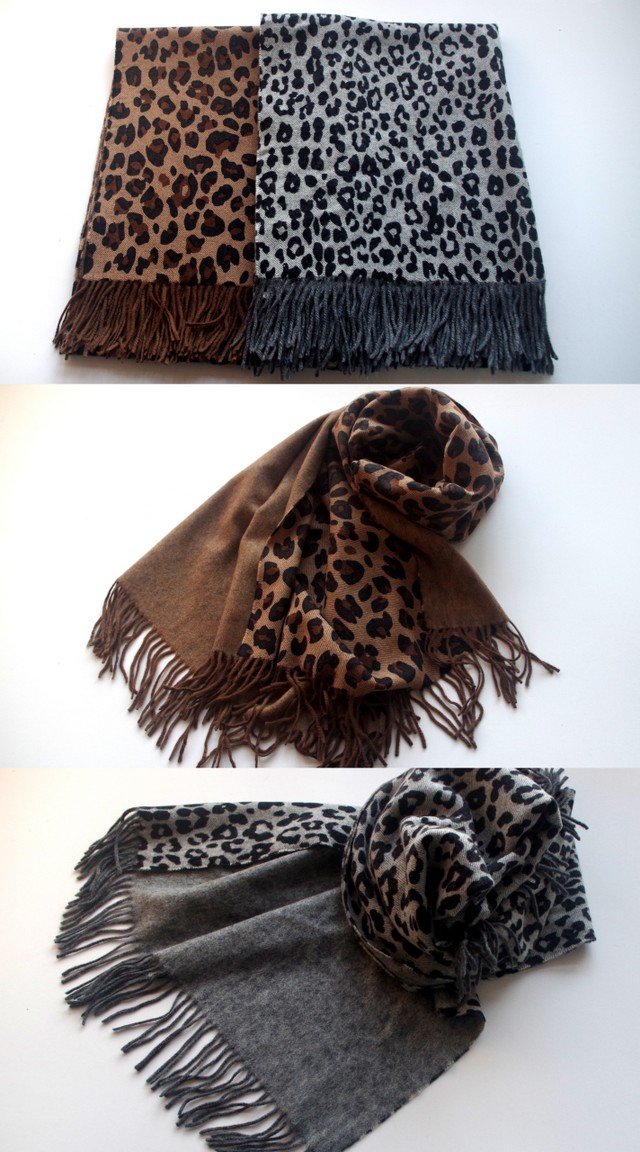 ウール 100％ 冬 秋冬 ヒョウ柄 レオパード リバーシブル ひざ掛け