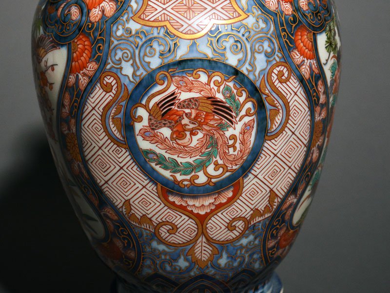 献上手古伊万里焼】特大沈香壷 染錦本金鶴図