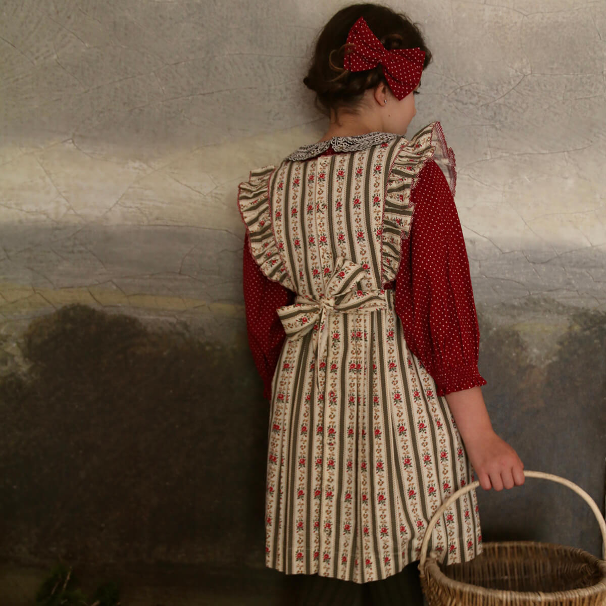 Apron Dress in Tapestry Khaki Stripe by Bonjour - Last Ones In