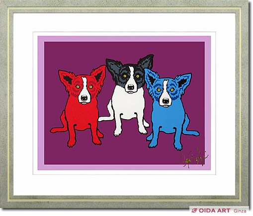 ジョージ・ロドリーゲ「ブルードッグ」額縁入り 幸運の青い犬 可愛い