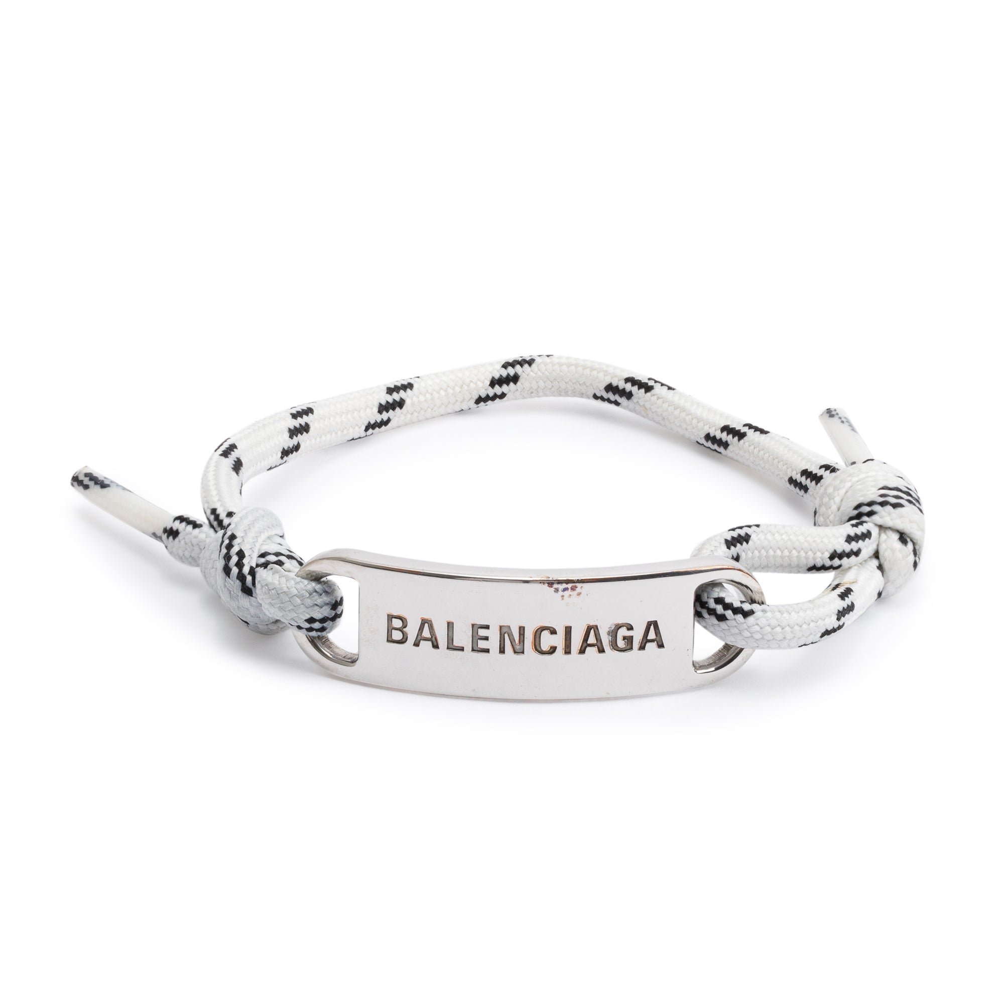 Balenciaga Silver Tone Metal White Cord Plate Bracelet – OLIVER'S