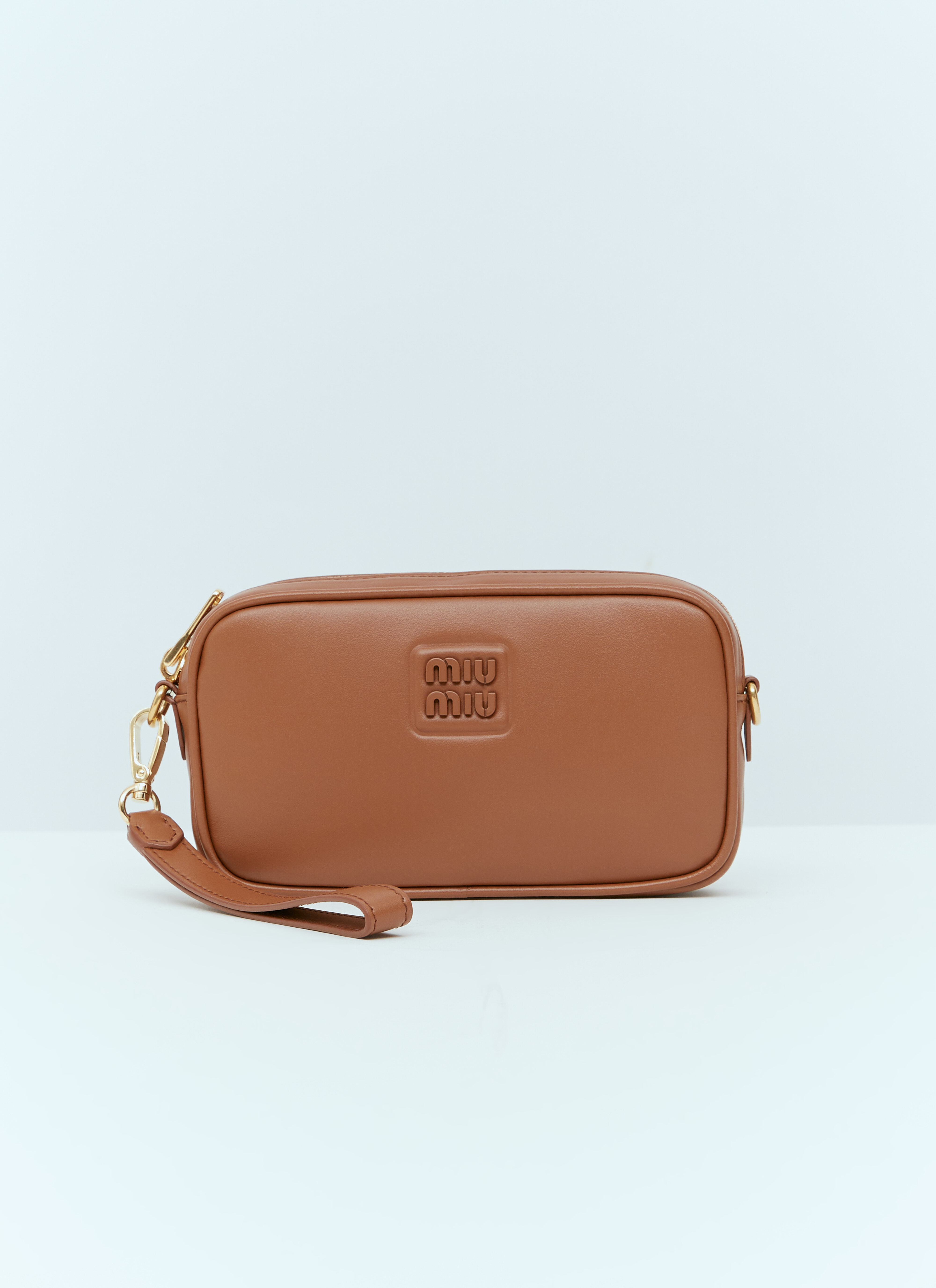 Miu Miu Women's' Embossed Logo Leather Pouch in Brown | LN-CC®