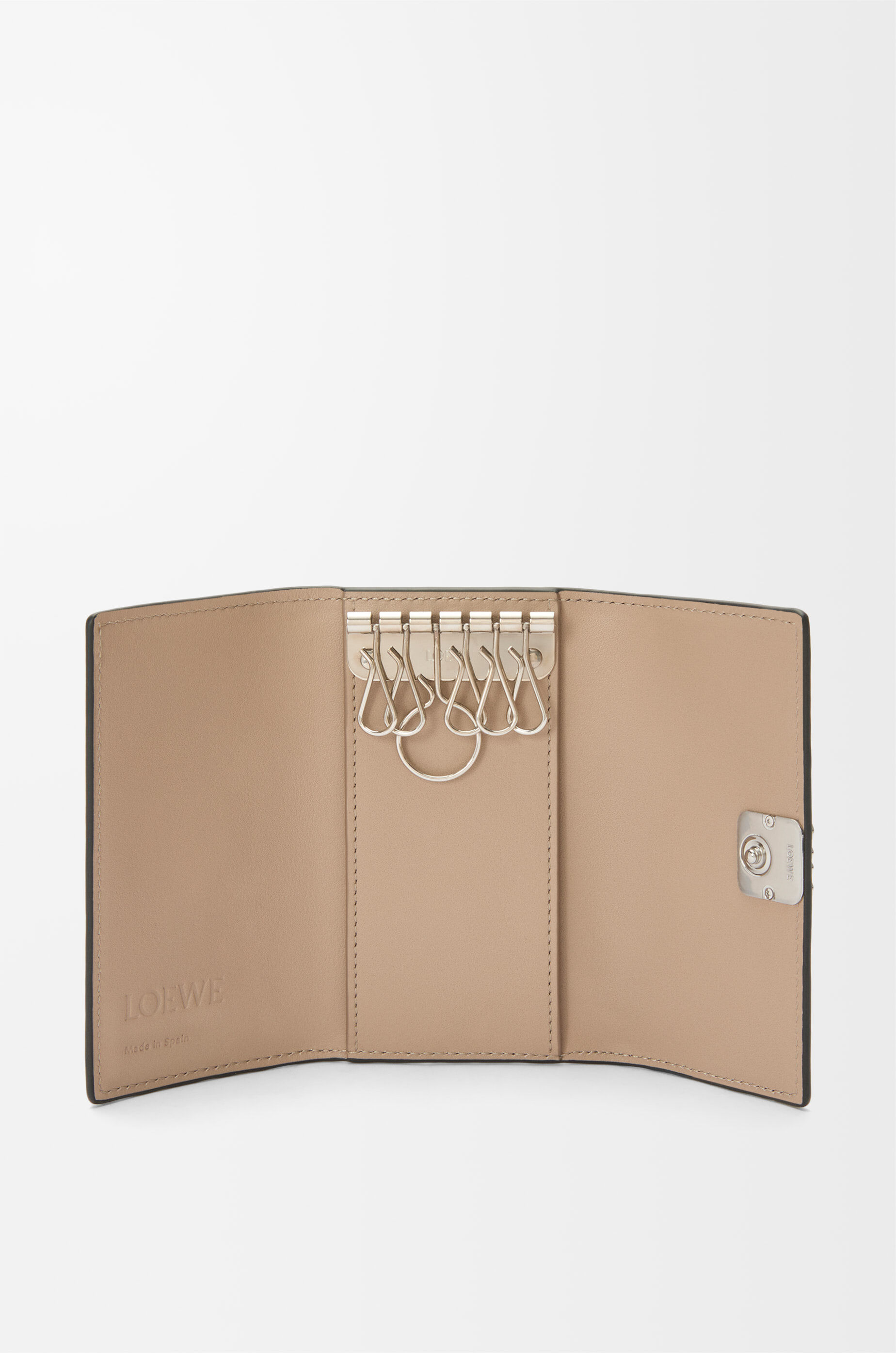 Anagram key case in pebble grained calfskin Beige - LOEWE USA