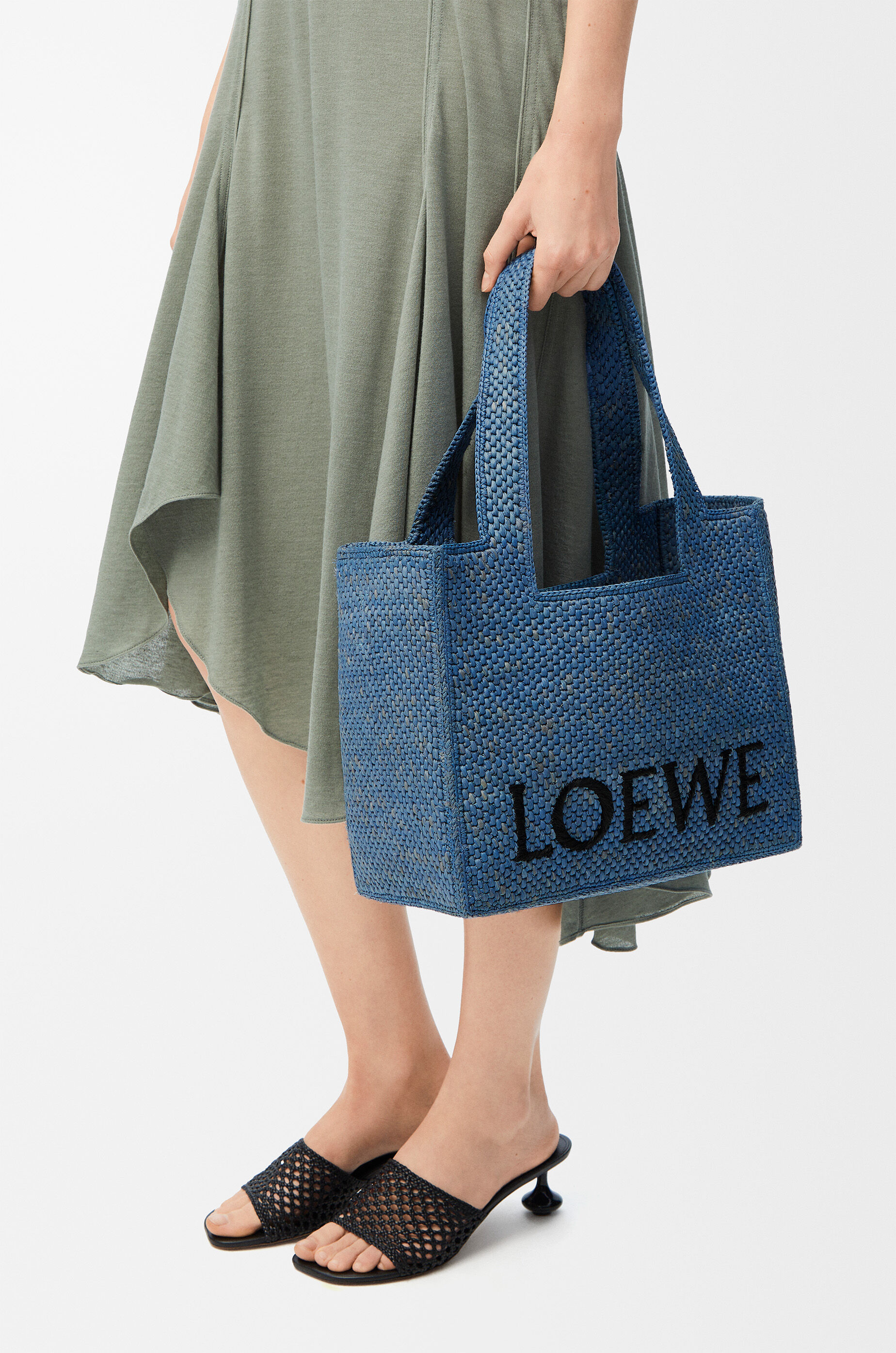 Medium LOEWE Font tote in raffia Blue - LOEWE USA Official Website