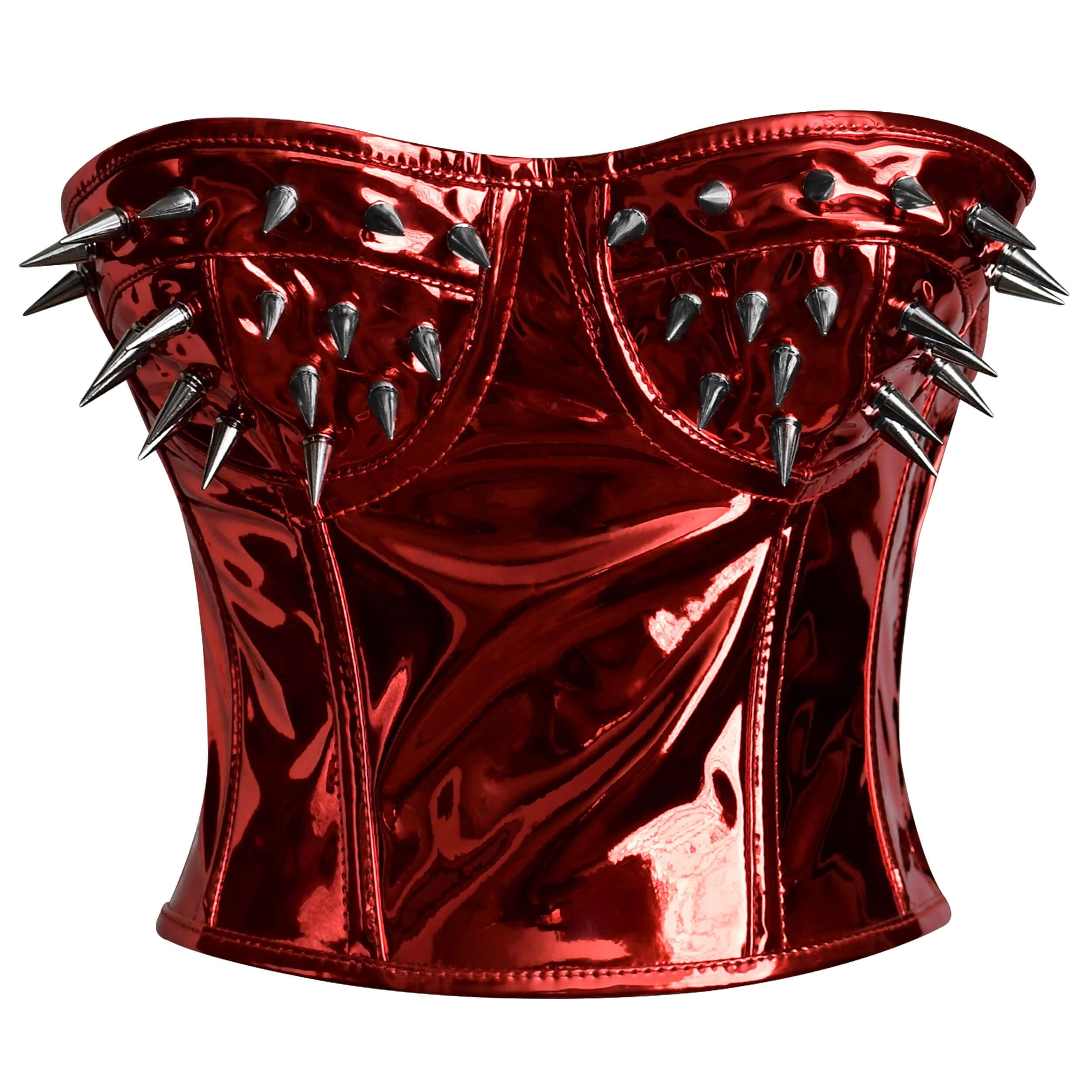RED Metallic PVC Steel Boned Bustier Top corset w/ Spikes – Lara