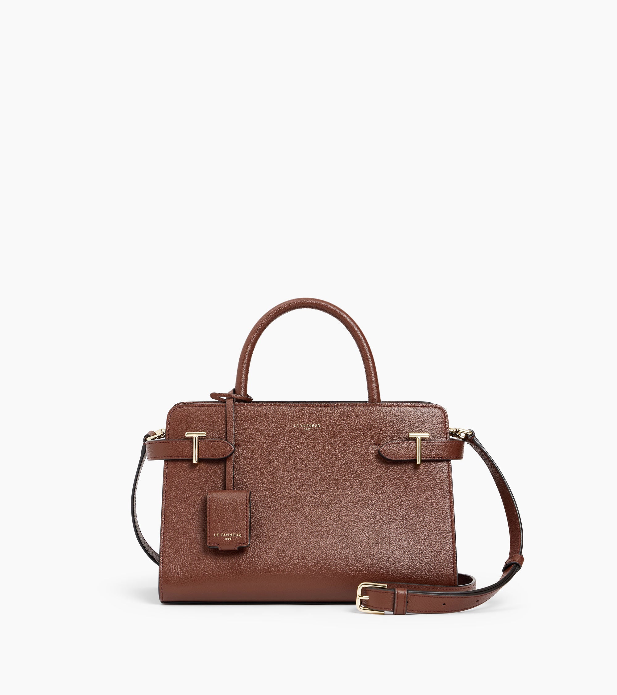 Ella medium crossbody bag in grained leather mahogany