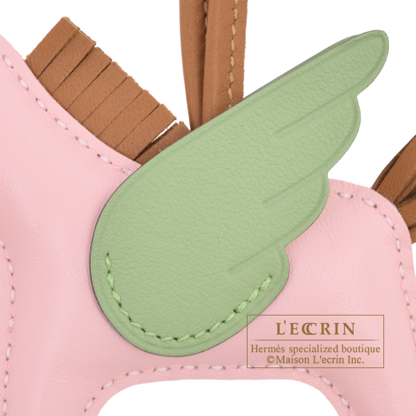 Hermes Rodeo charm Pegasus PM Rose sakura/Gold/Vert criquet Agneau