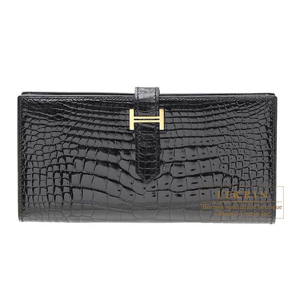 エルメス ベアンスフレ ブラック クロコダイル アリゲーター ゴールド