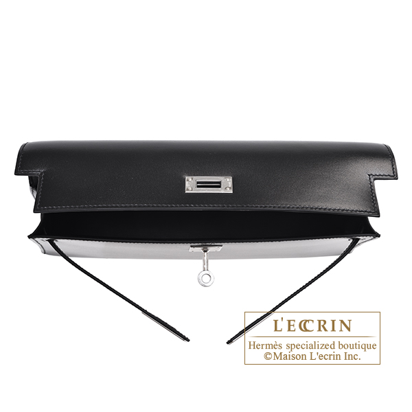 エルメス ケリーエラン/外縫い ブラック ボックスカーフ シルバー金具