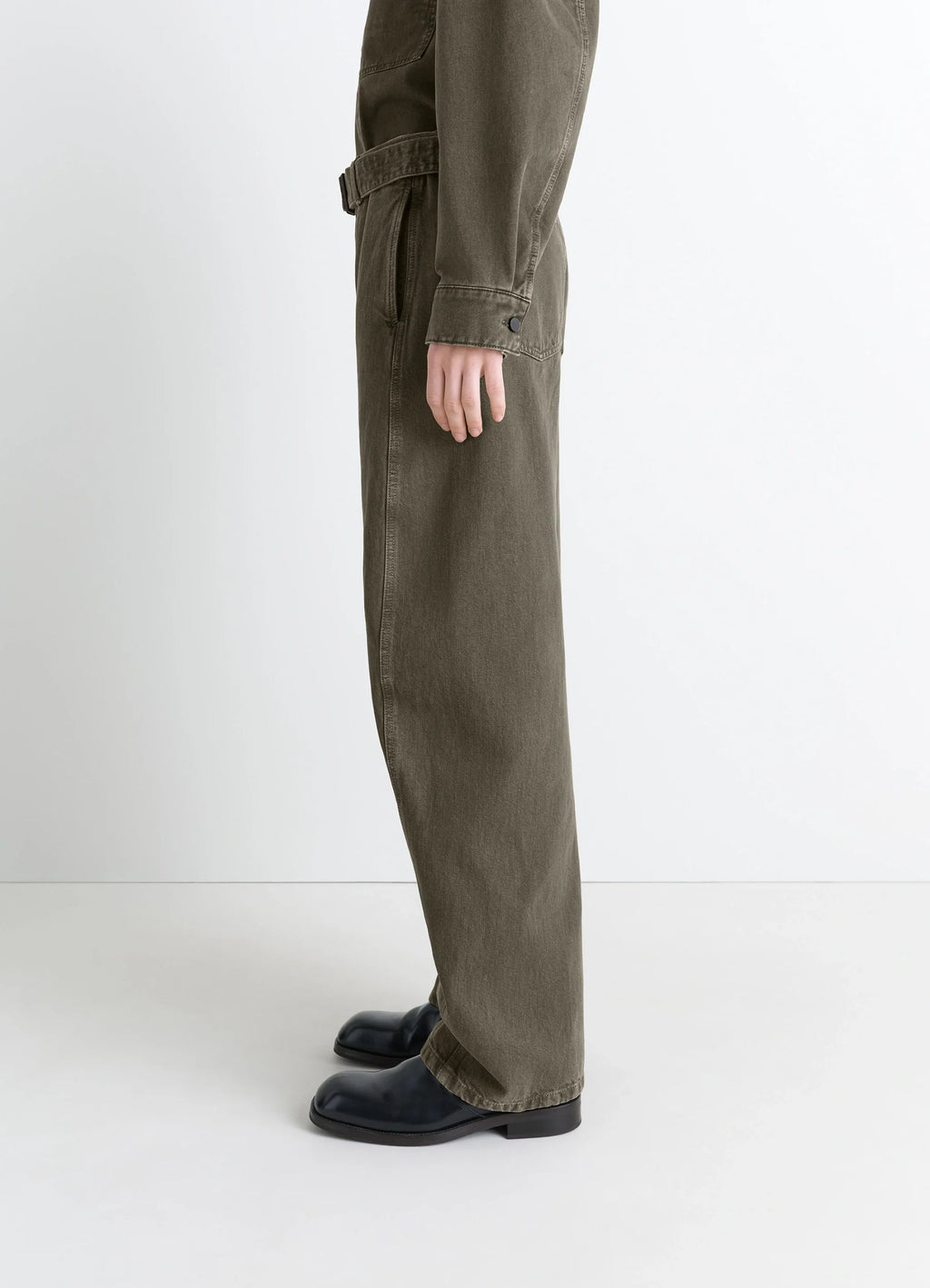 TWISTED BELTED PANTS IN DENIM - Moss Green - Garment Dyed Snow