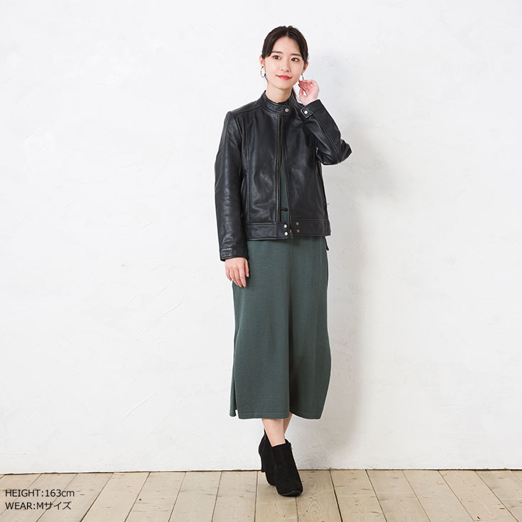LIUGOO ZERO WASTE 本革 シングルライダースジャケット レディース
