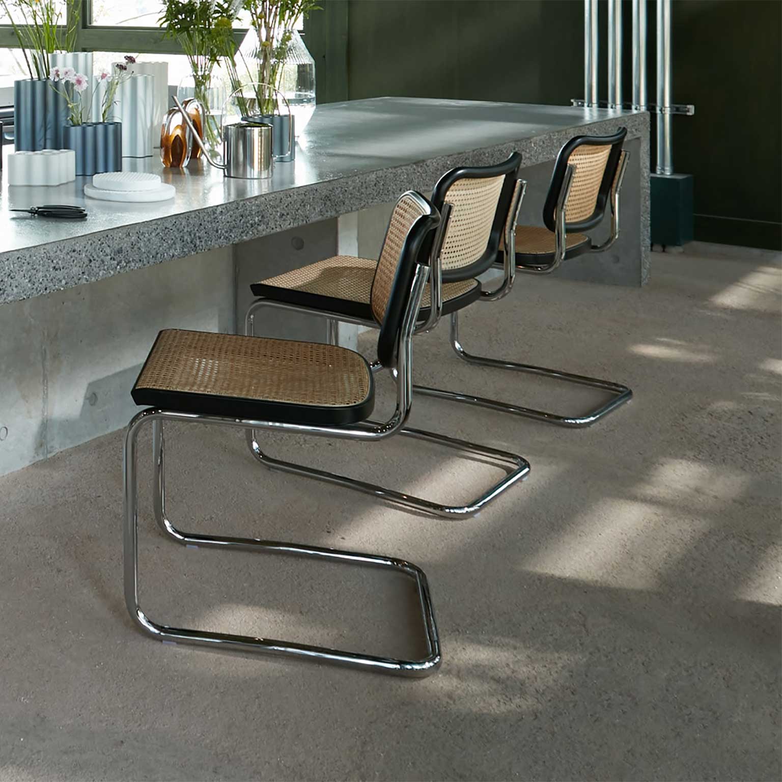 Knoll（ノル）チェスカチェア アームレス 籐張り ブラックビーチ