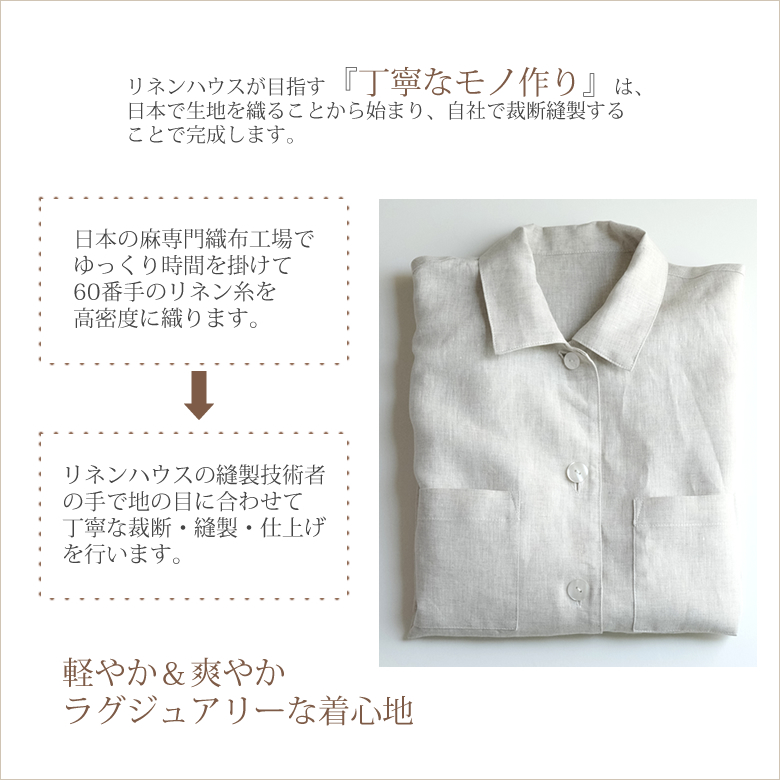 リネン パジャマ（レディース用) ナチュラルシャンブレー ランドゥ