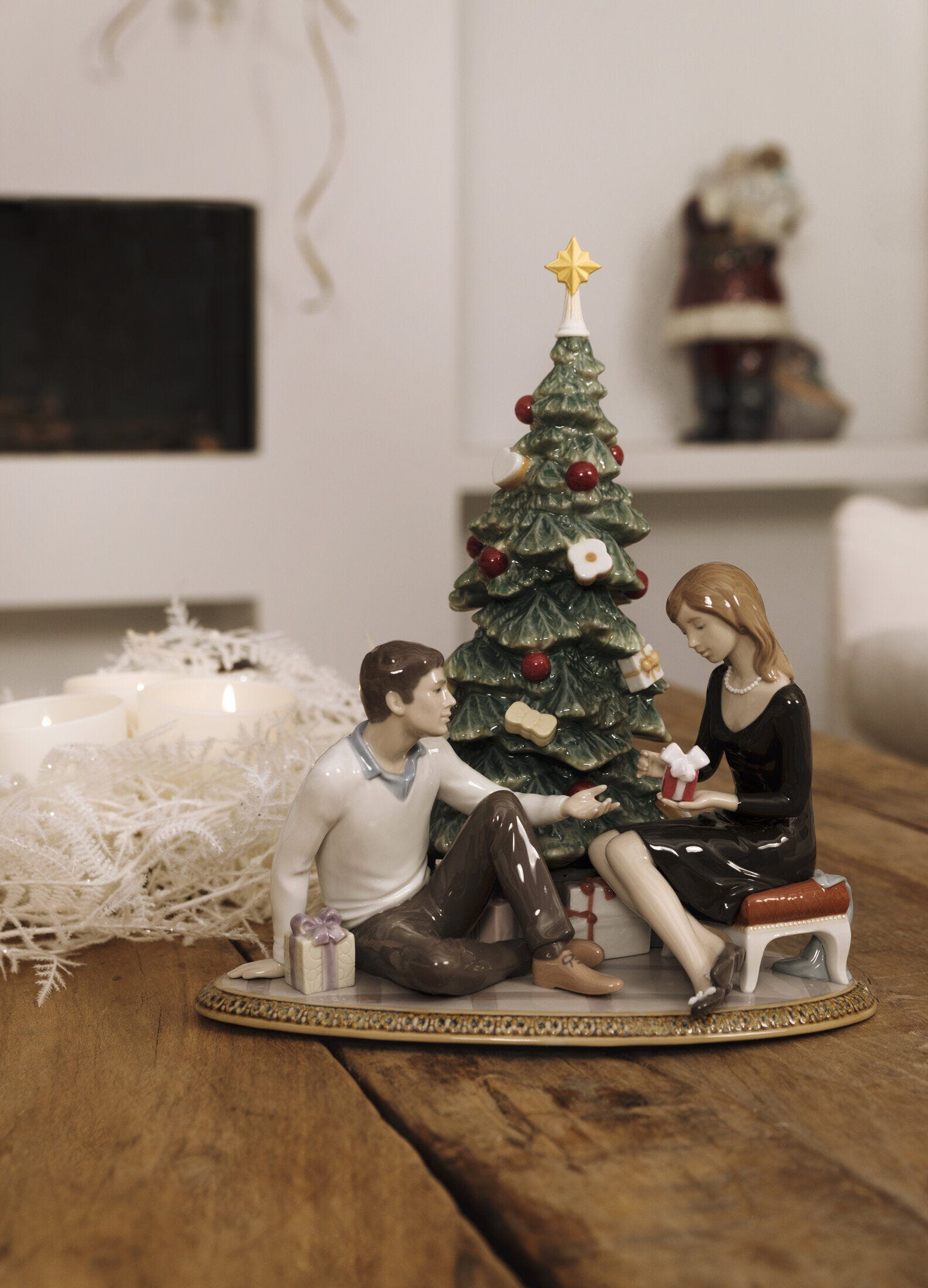 Romantic couple with porcelain Christmas tree. Limited edition