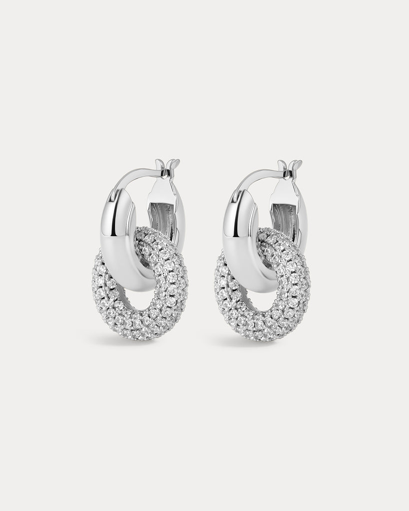 Pave Interlock Hoops- Silver | Luv Aj