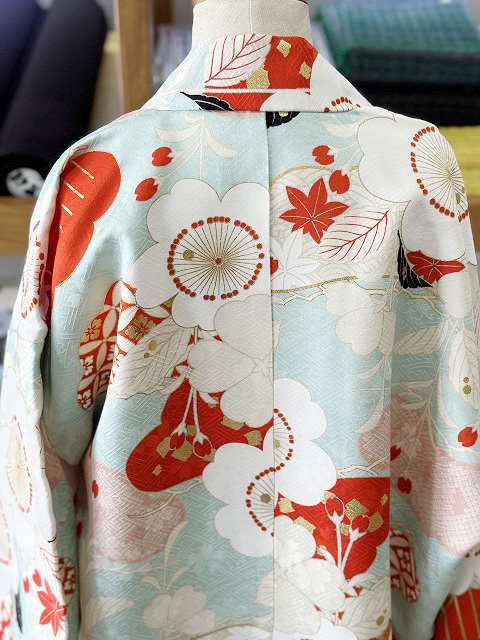 七五三 正絹四つ身着物 絞り 刺繍 長襦袢セット 7歳用 七五三着物