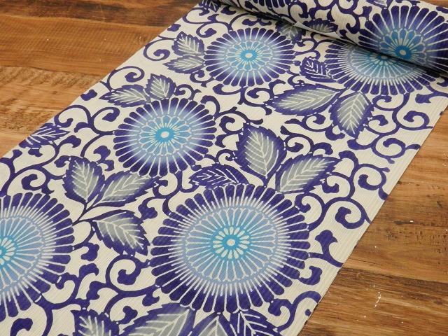 源氏物語 浴衣反物 綿麻ゆかた 本染 藍色 福岡市南区の呉服店で着物