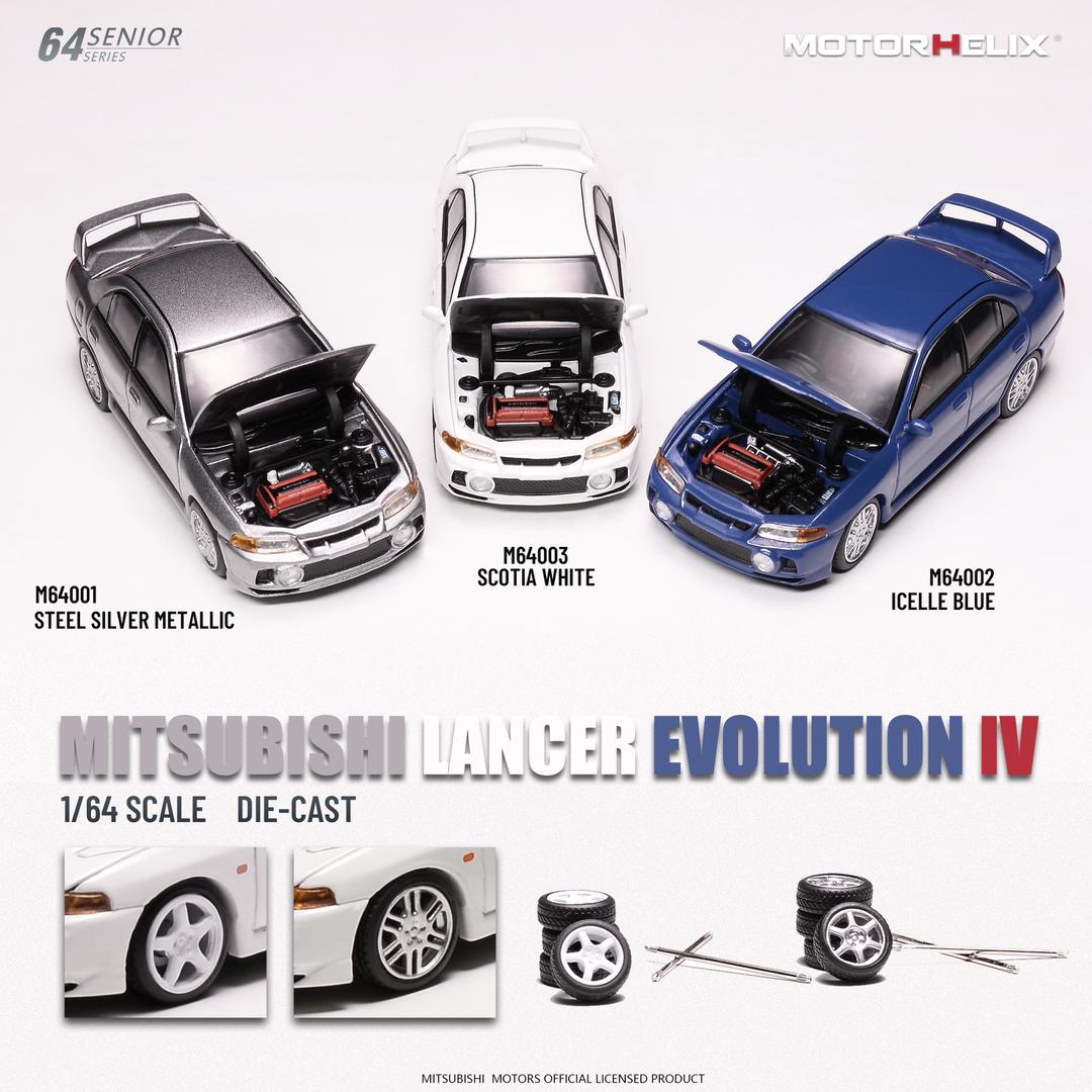 MotorHelix 1:64 Mitsubishi Lancer EVO IV in Icelle Blue – Model