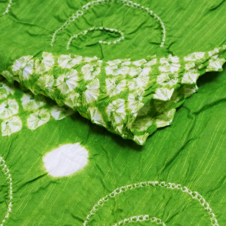 絞りの風合いで身を包む 有松鳴海絞り浴衣反【黄緑 巻線】 絞りの
