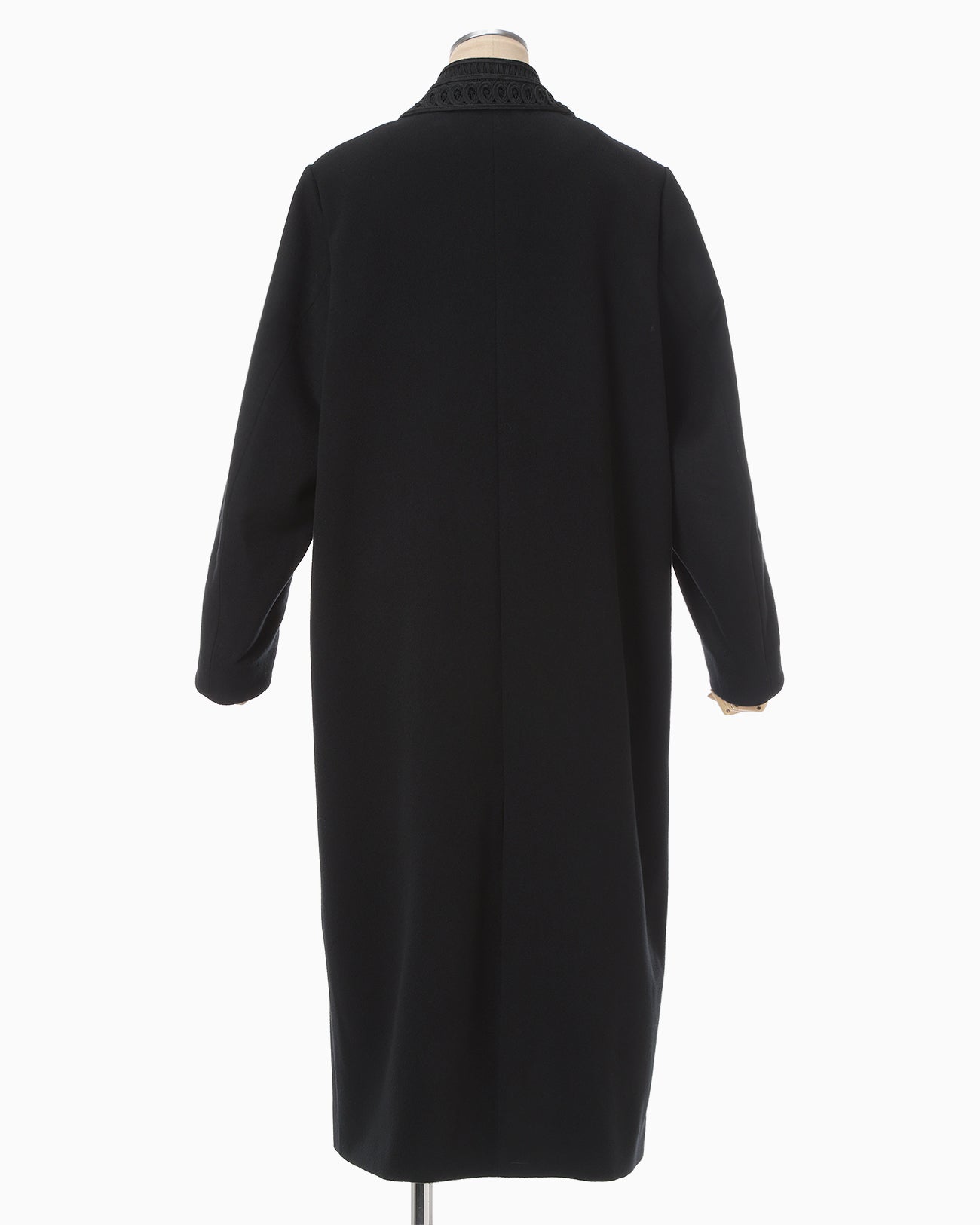 Wool Melton Embroidery Collar Long Coat - black - Mame Kurogouchi