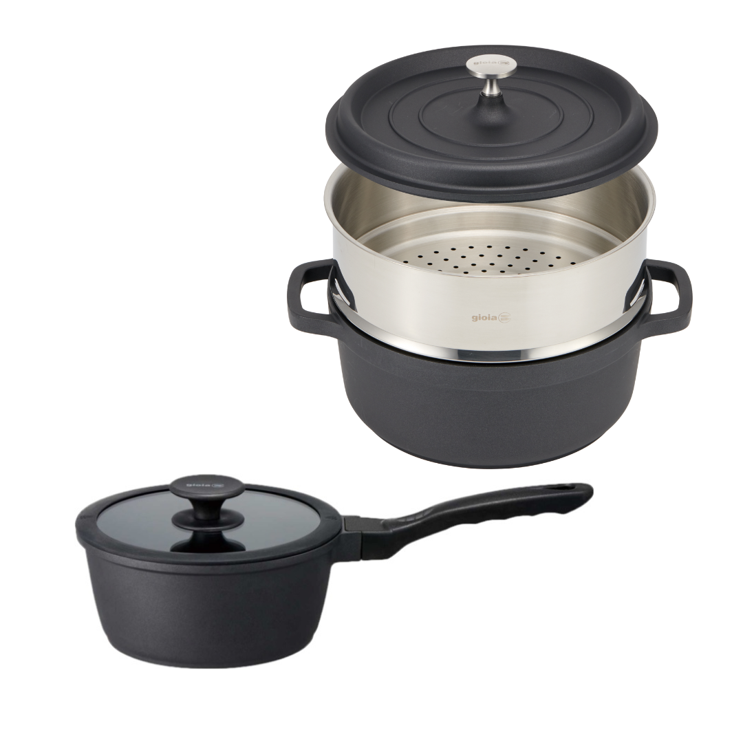アルミ鍋｜アルミ鍋｜gioia キャセロール・ソースパン・蒸し器3点