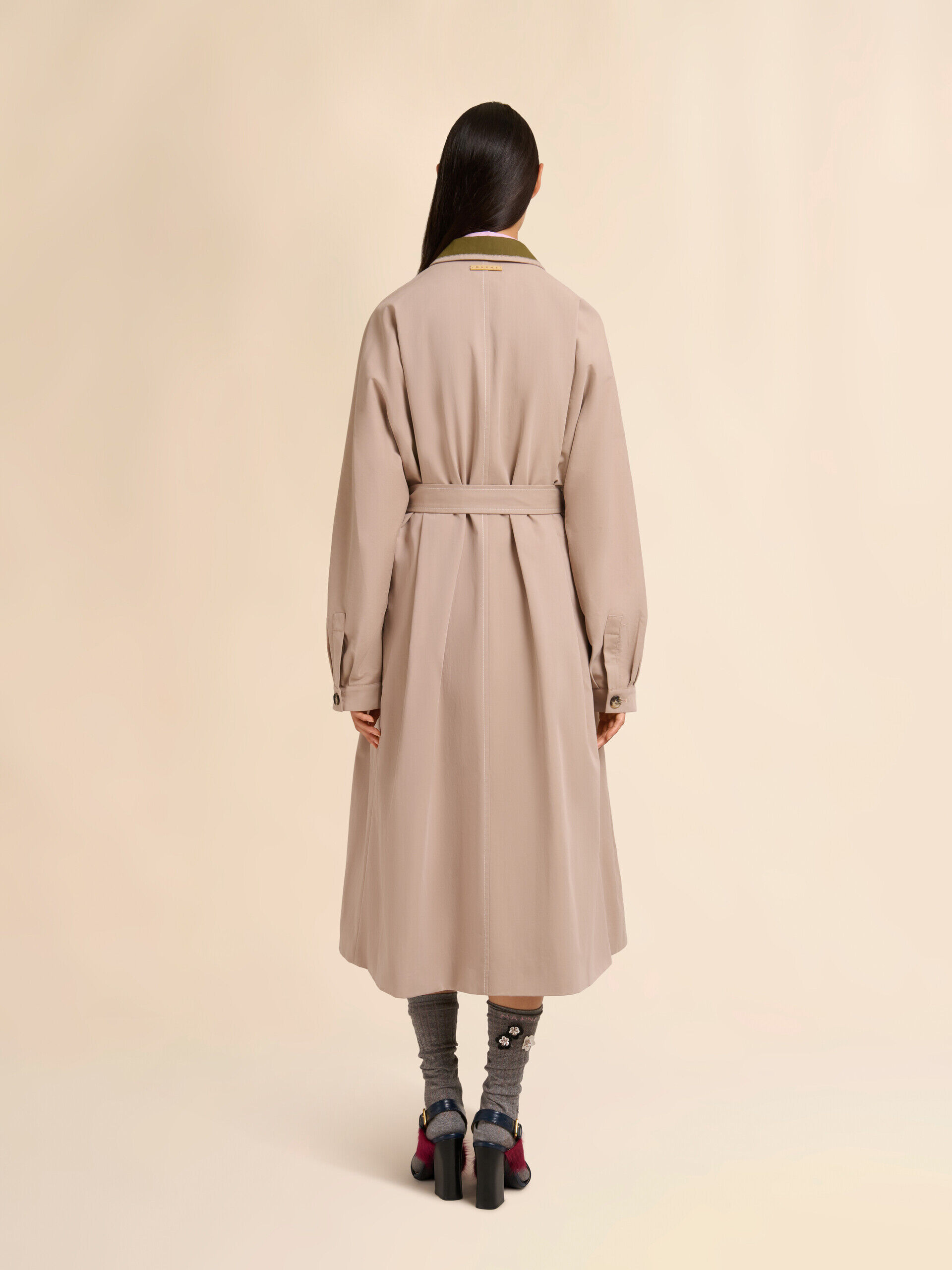 コントラスト襟 ベージュ ギャバジントレンチコート | Marni