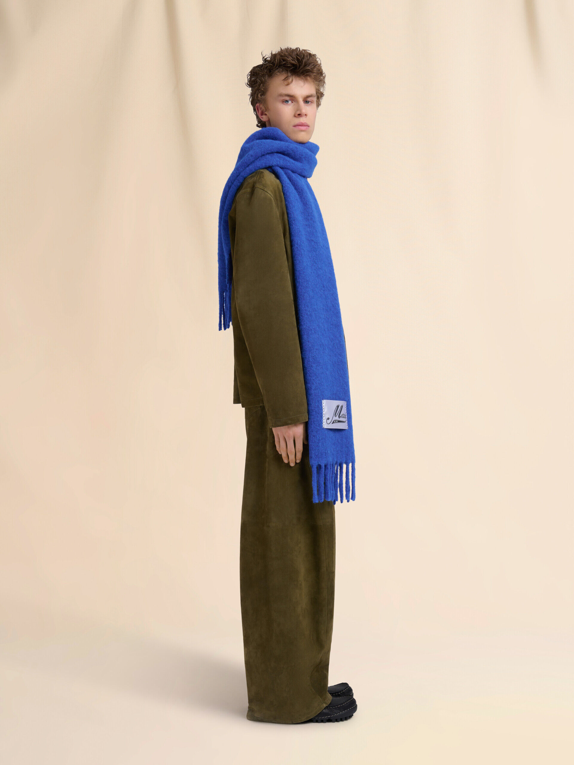 ブルー フリンジ付き起毛アルパカマフラー | Marni