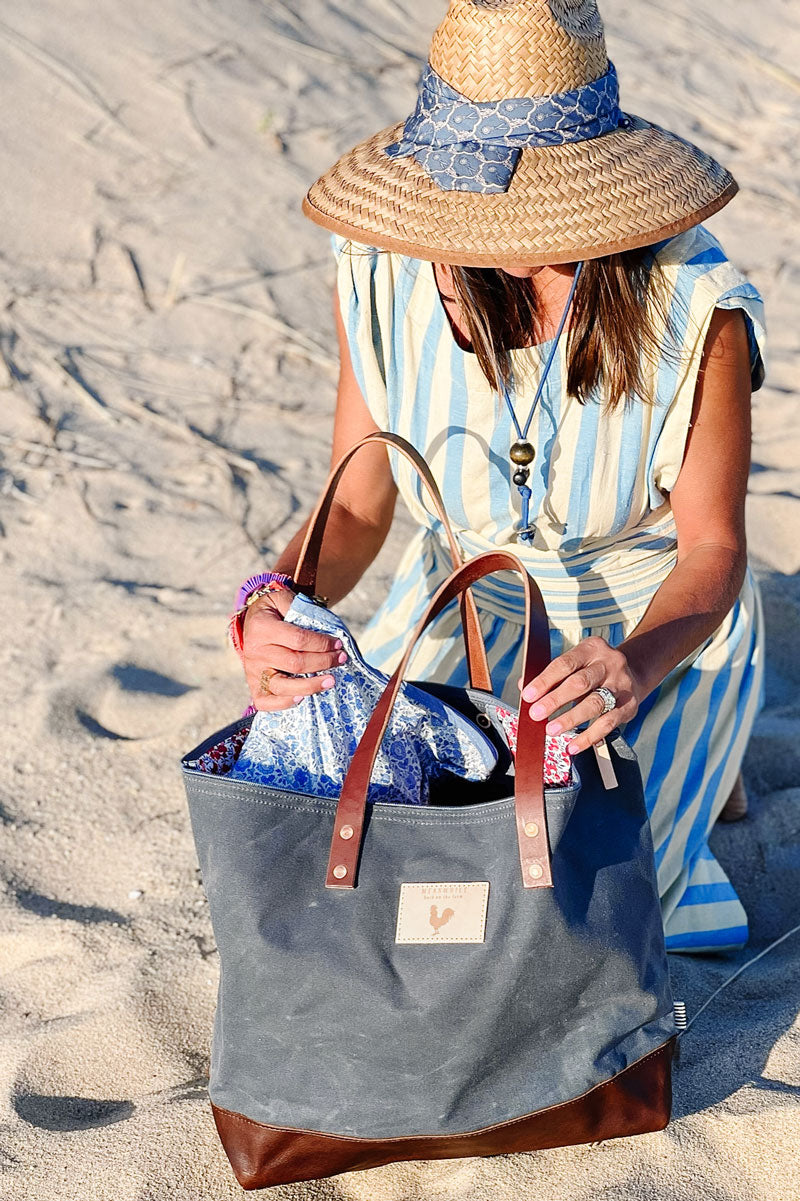 Slate Blue Waxed Canvas Adventure Tote