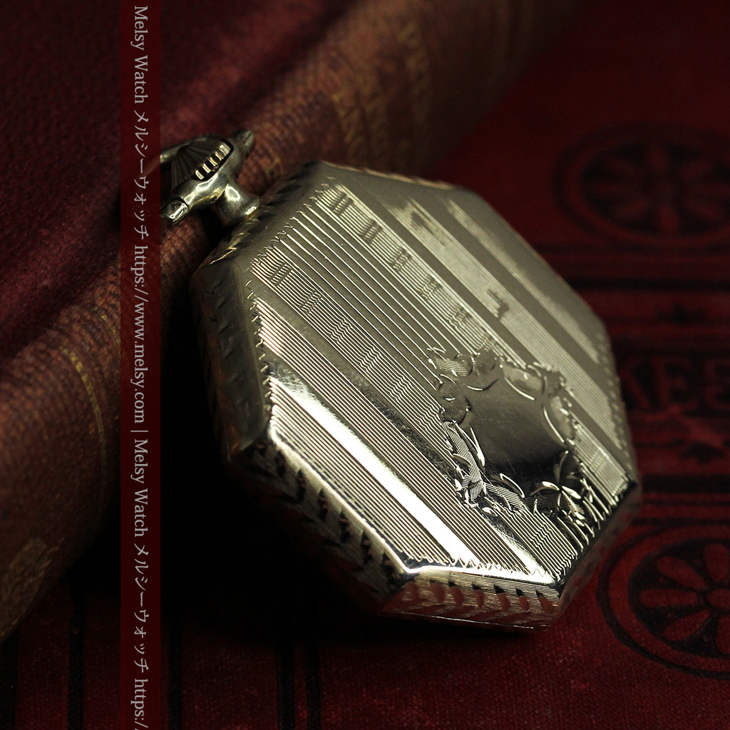 八角形 ウォルサムの金無垢アンティーク懐中時計 金彩文字盤