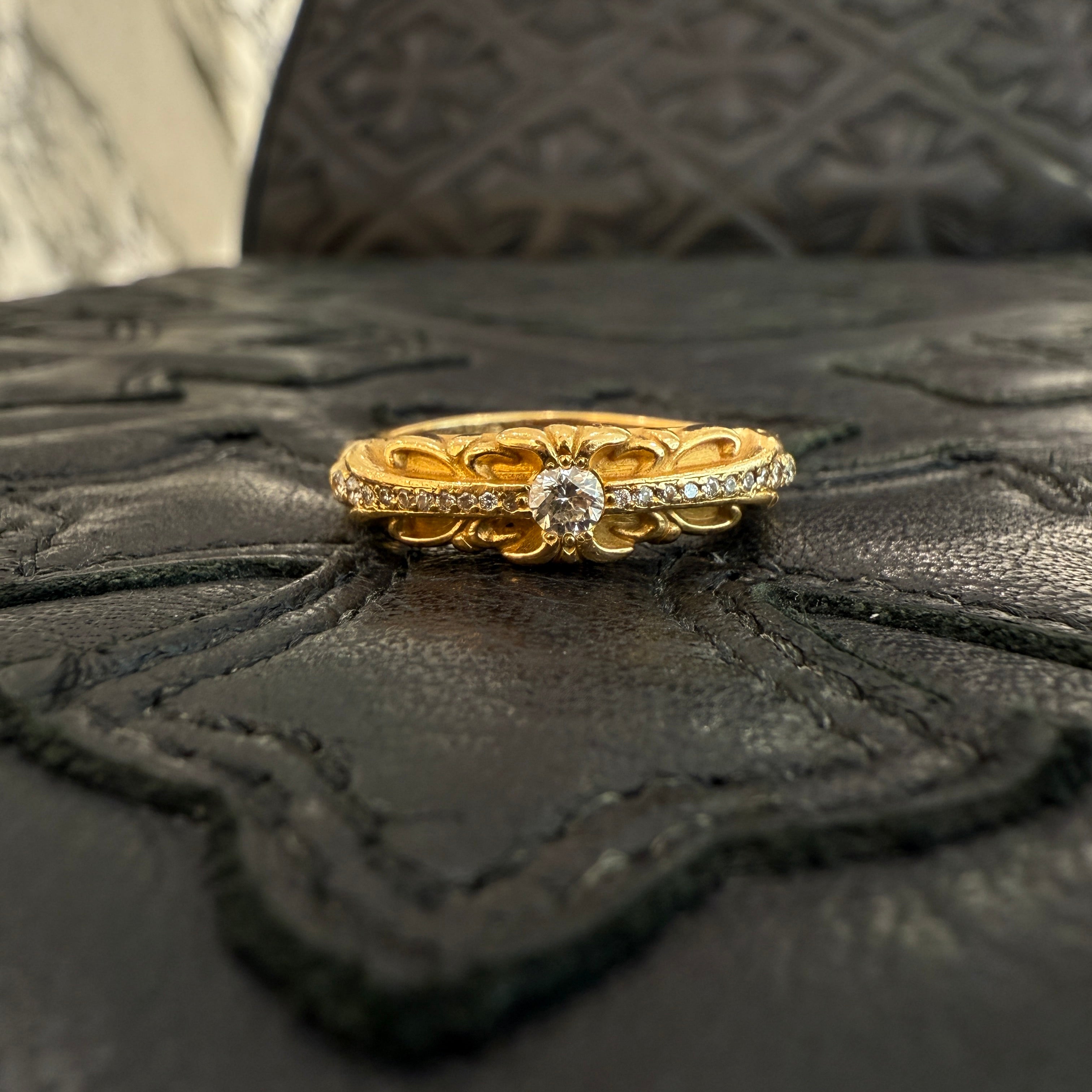 CHROME HEARTS 22K Baby Classic Floral Cross Ring Pave Diamond 17.5
