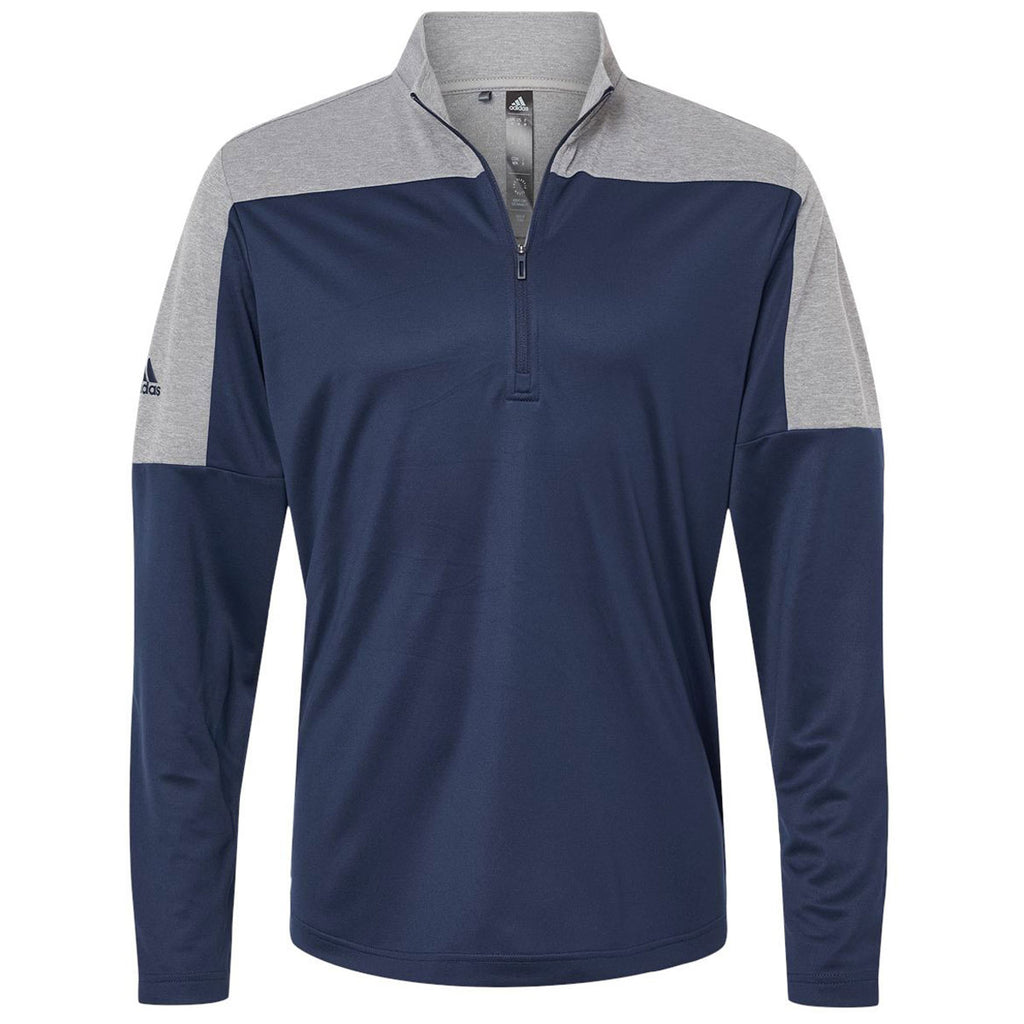adidas Men's Collegiate Navy/Grey Three Melange Lightweight Quarter Zi
