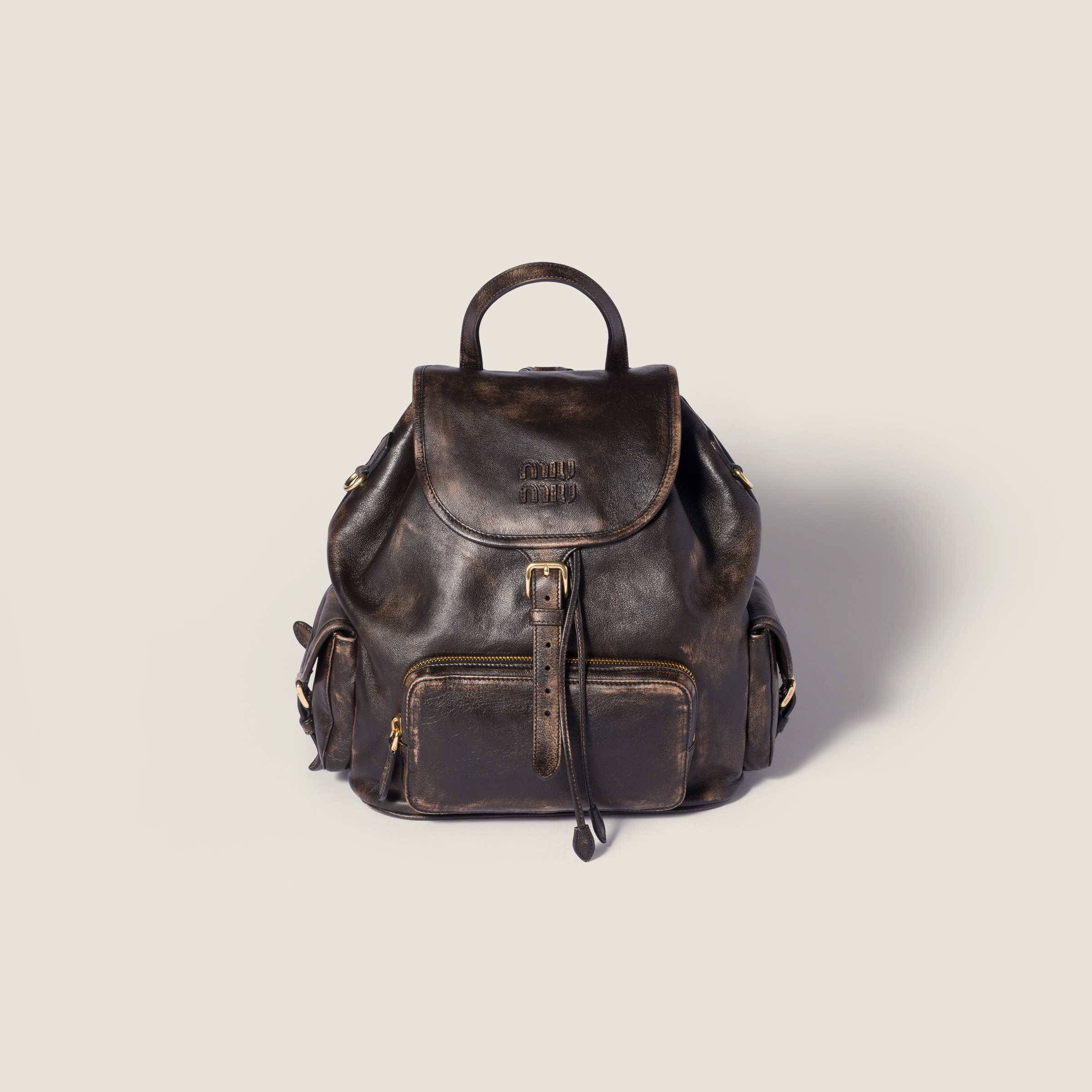 Red/brandy Canvas And Leather Backpack | Miu Miu