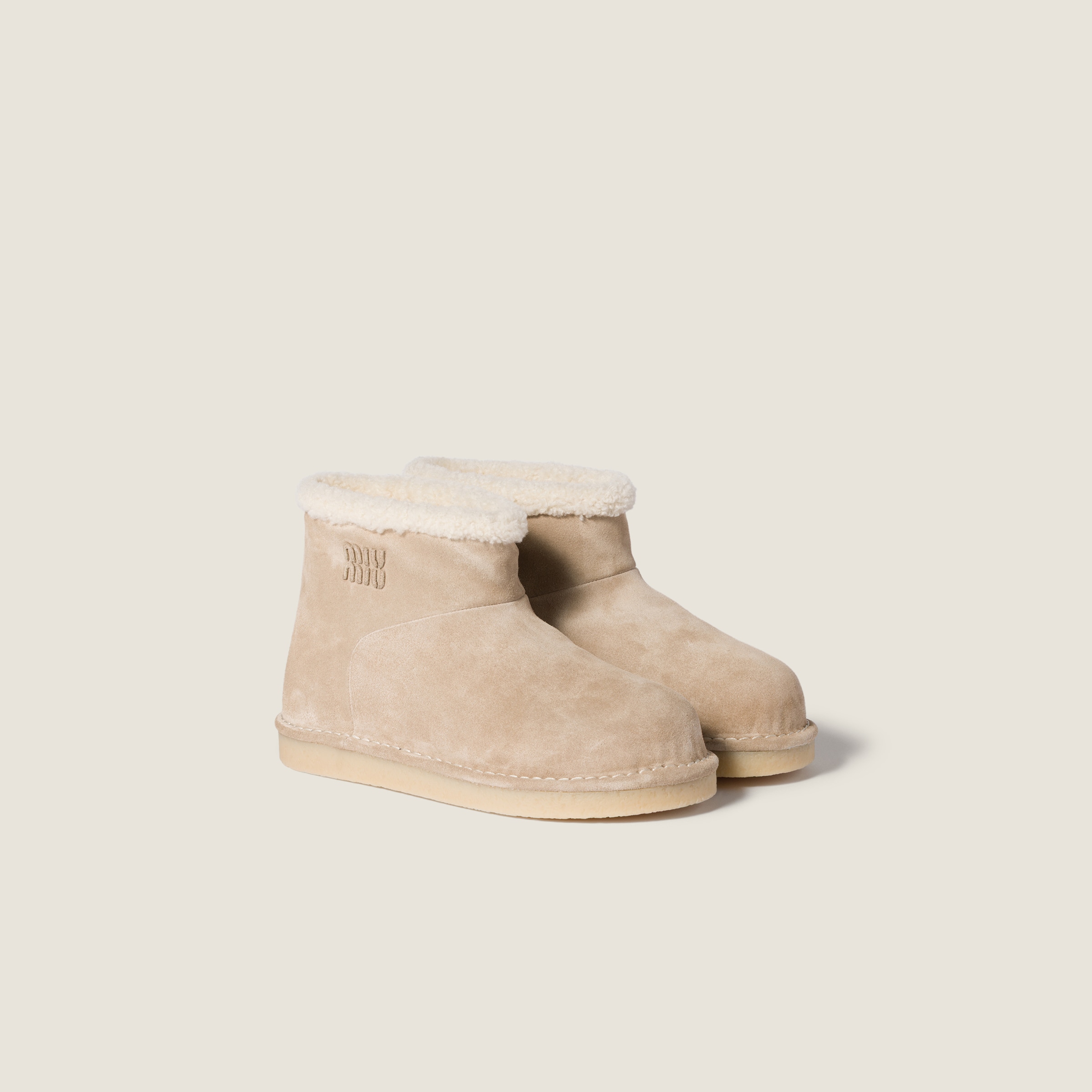 Cocoa Brown Suede And Shearling Mules | Miu Miu