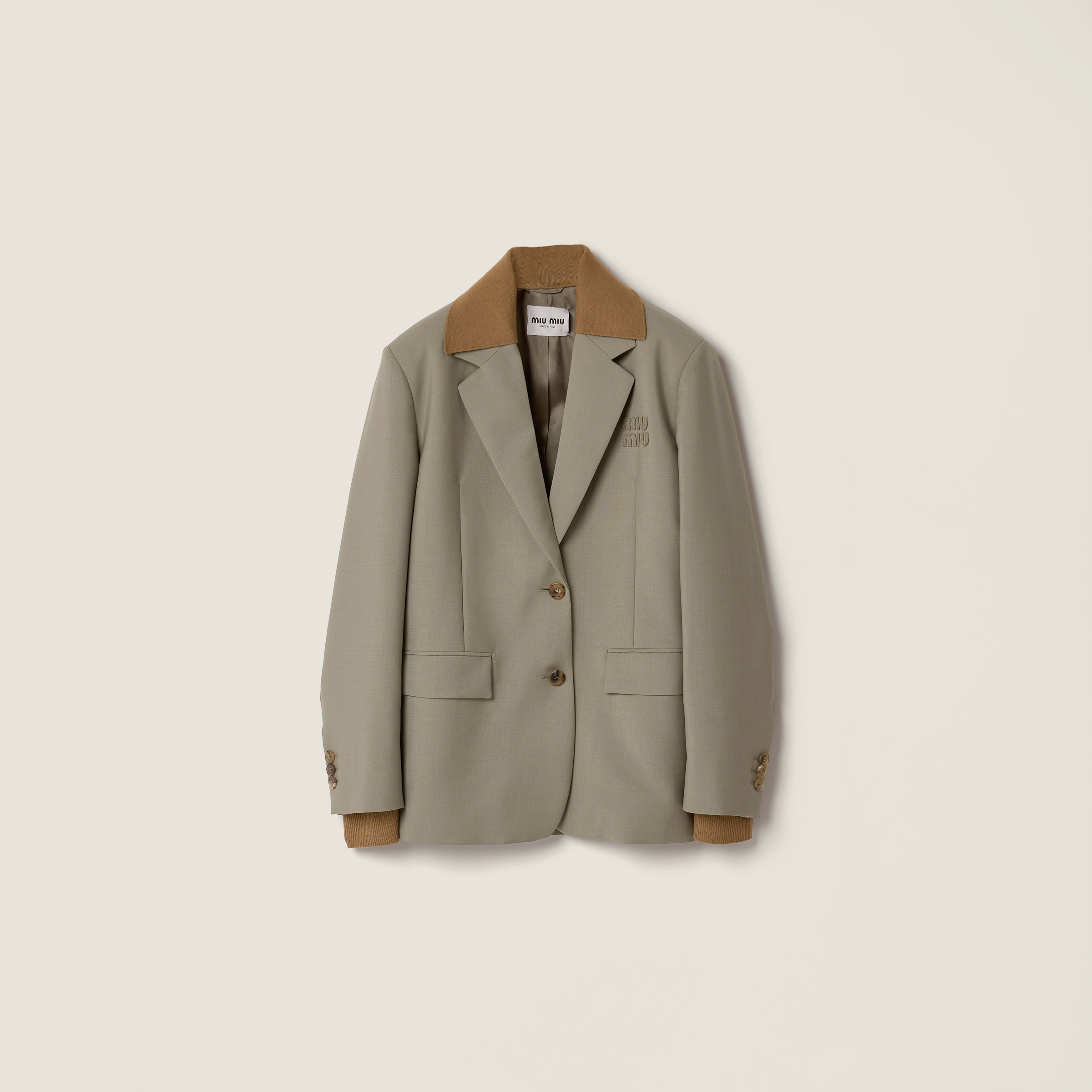 Beige Single-breasted Kid Mohair Jacket | Miu Miu
