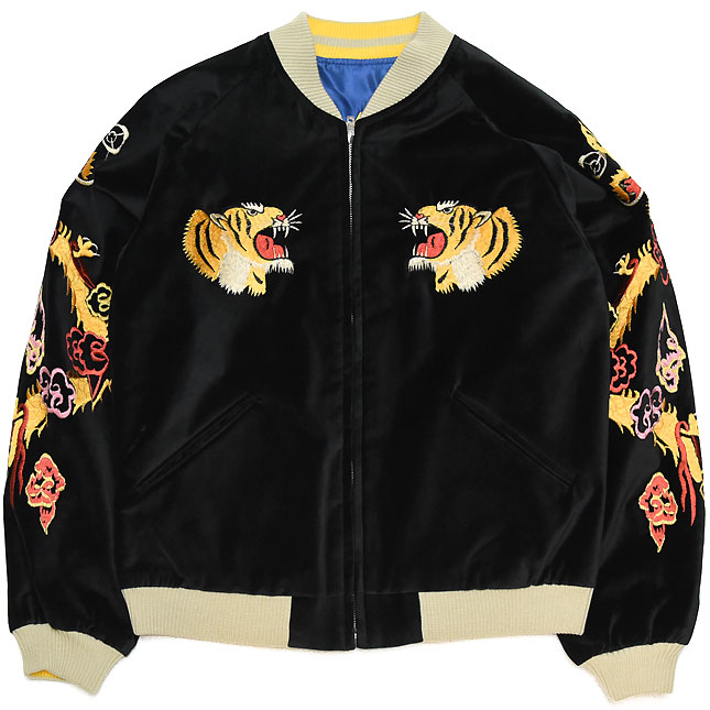 東洋スカジャン「GOLD DRAGON ＆ GOLD TIGER×JAPAN MAP」別珍